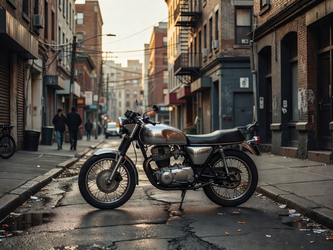 Classic street motorcycle in an urban environment