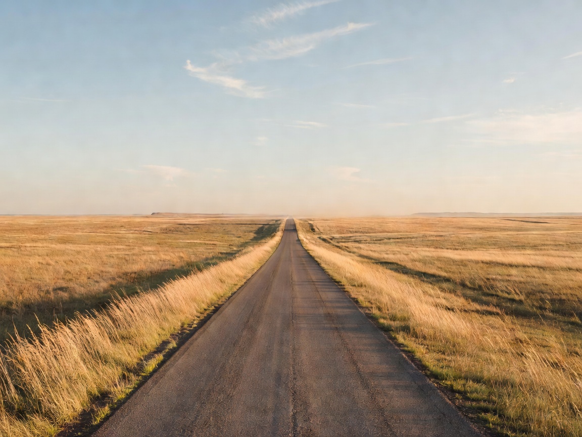Flat straight highway through prairie lands